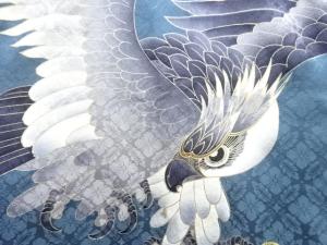 アンティーク　鷹に松・鳳凰模様紋付男児着物(長襦袢・内袖付き)